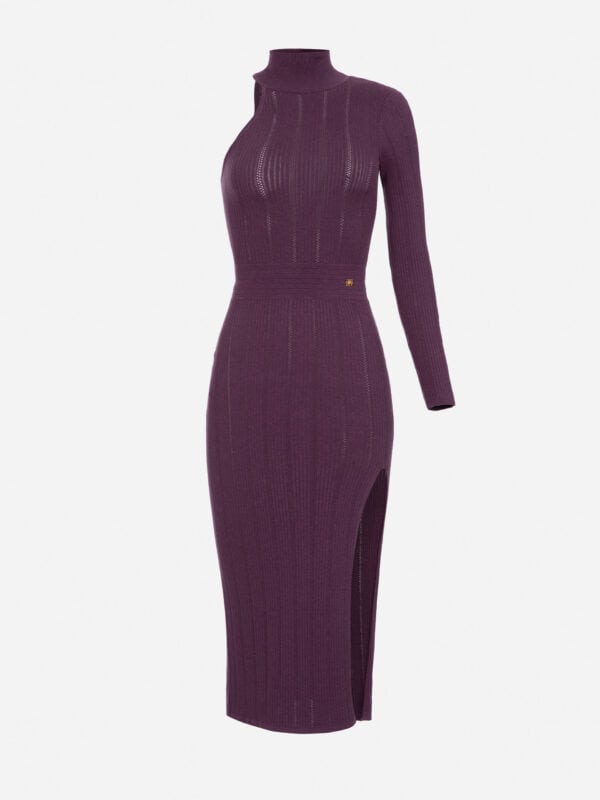 One-shoulder calf-length knit dress